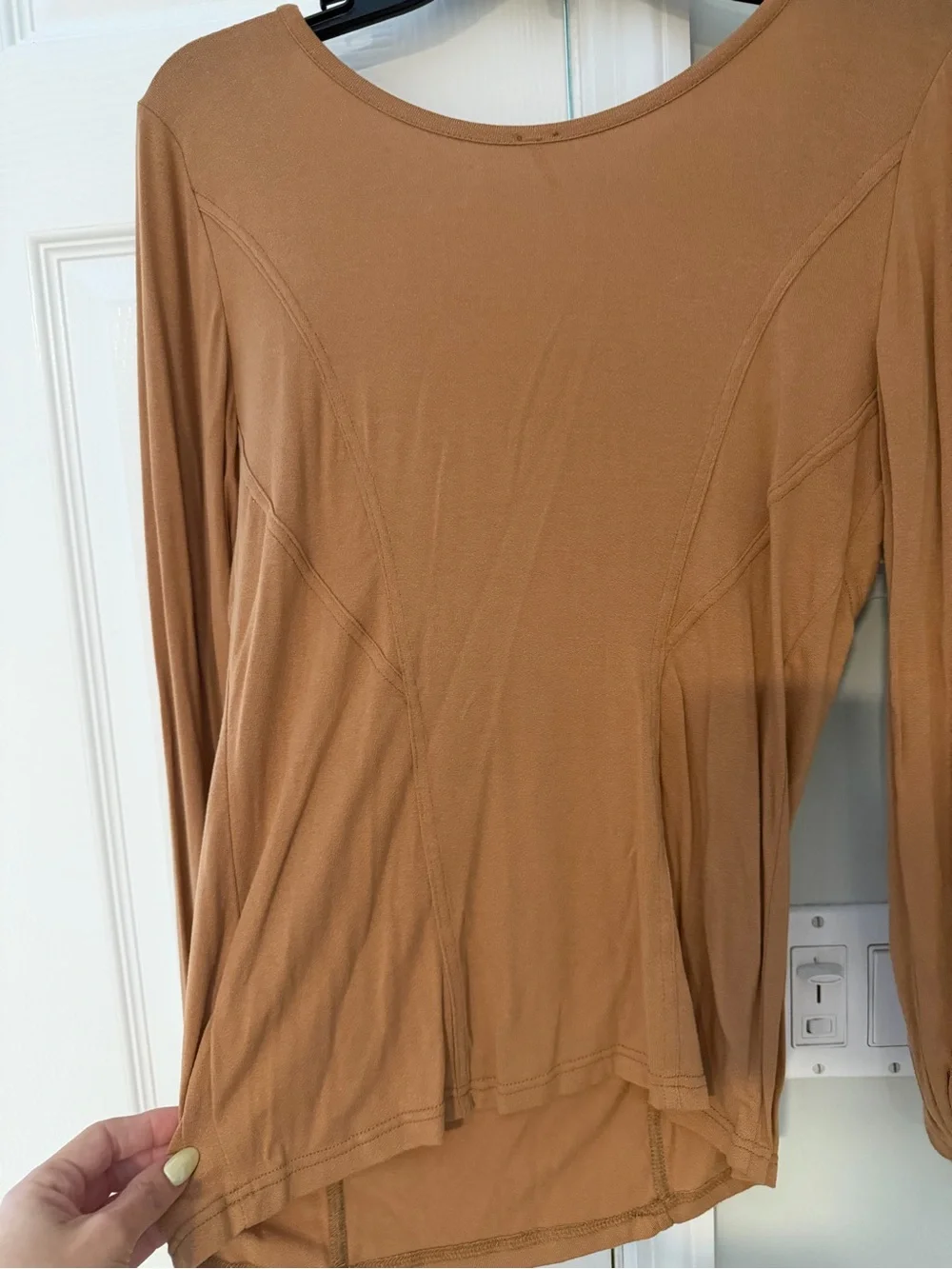 Free People Lace-Front Long Sleeve Tee in Camel